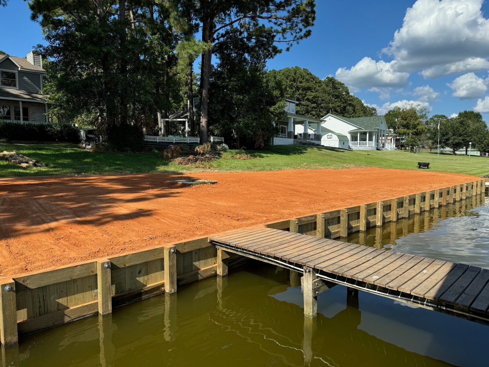 Milburn timber shoreline bulkhead built by Shoretech on Lake Livingston